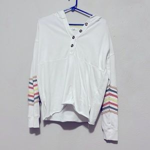 white with bright colored sleeves